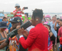 Jon Batiste working the crowd, Jazz Festival 2023